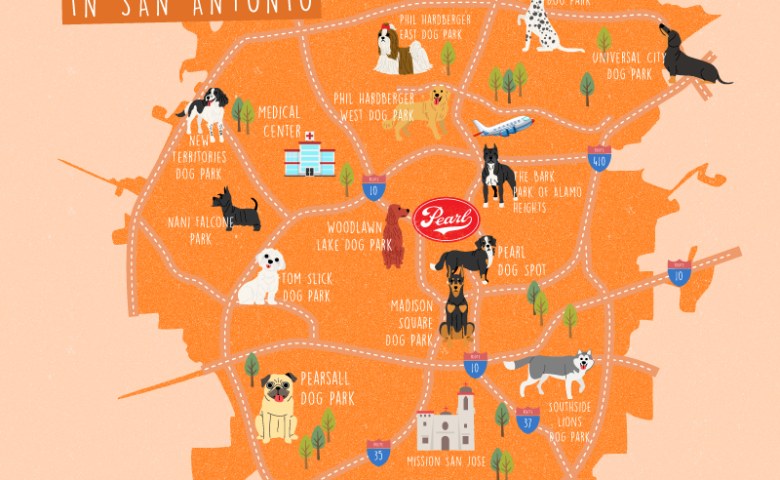 graphic map of off leash dog parks in san antonio