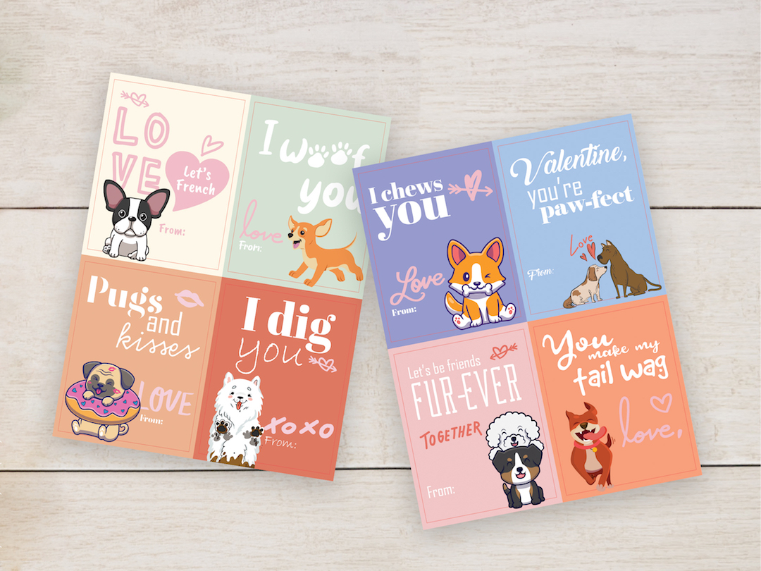 preview of printable dog valentine's day cards