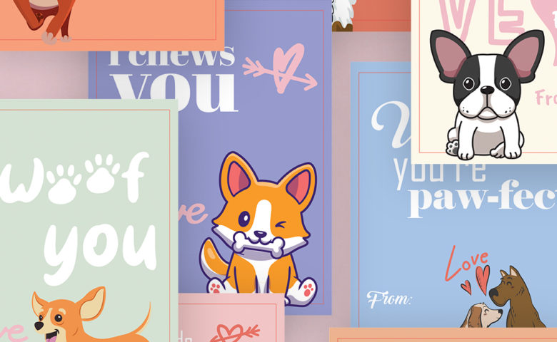 dog valentine's day cards overlapping each other