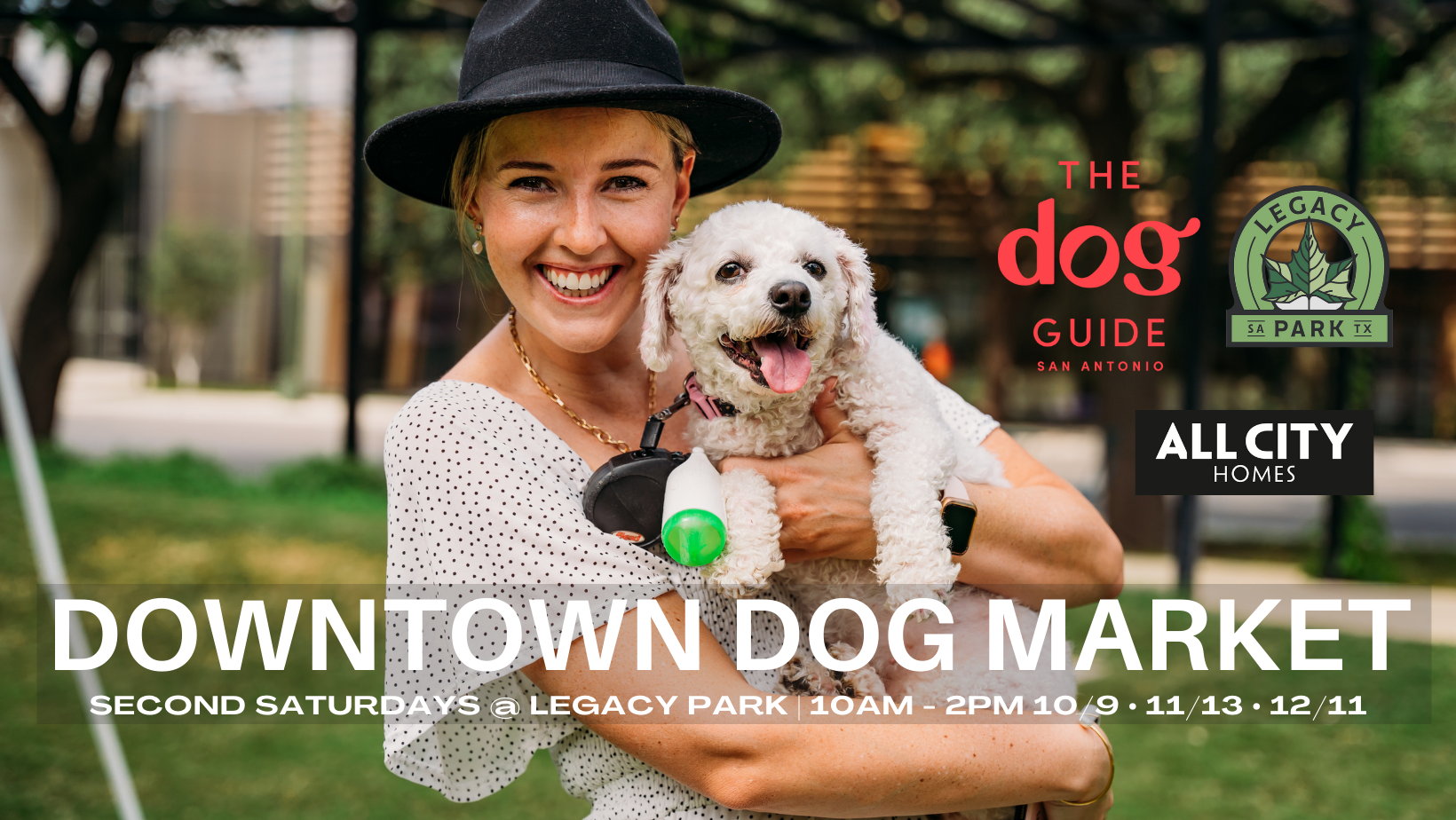 woman holding dog at downtown dog market | the dog guide san antonio