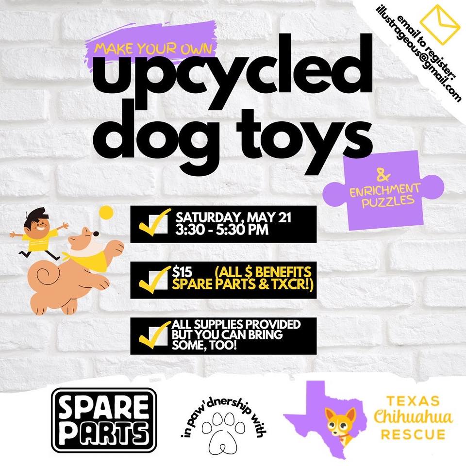 spare parts upcycled dog toys event graphic